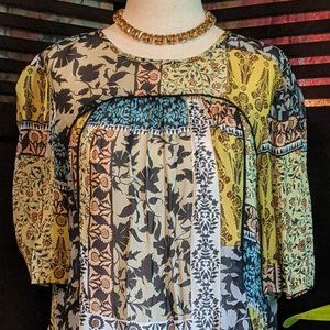 Anthropologie Sheer Mixed Pattern Blouse Size SML